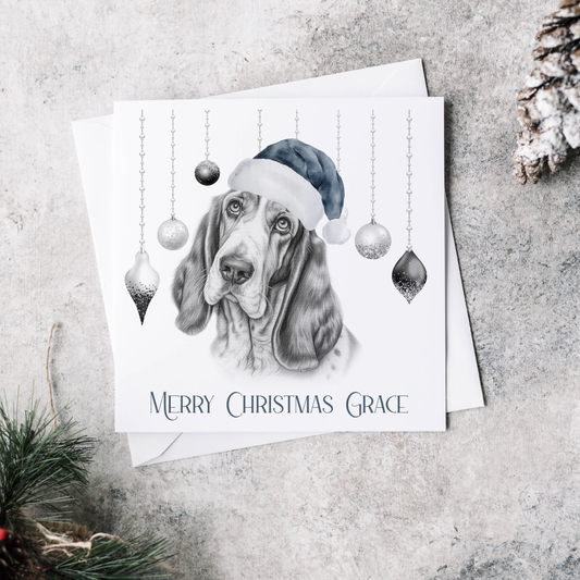 Christmas Personalised Basset Hound Card | Dog Lover Card