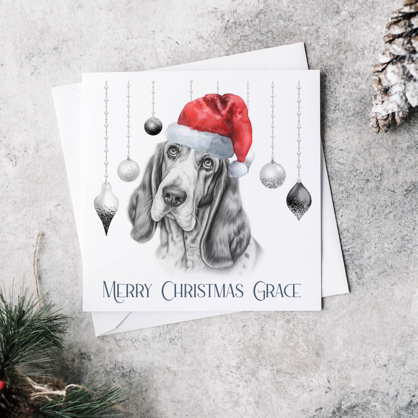 Christmas Personalised Basset Hound Card | Dog Lover Card