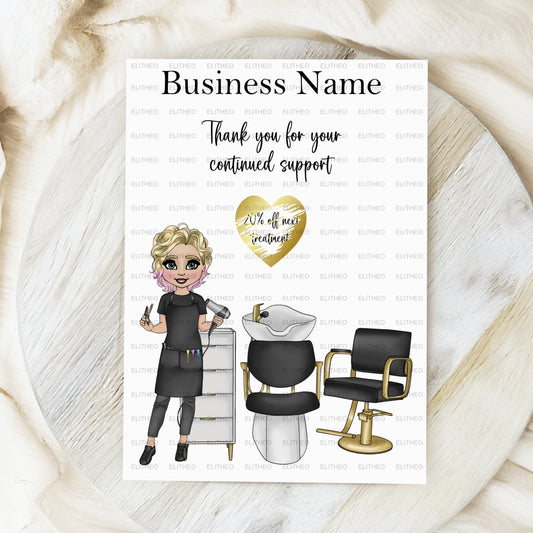 Hairdresser Discount Card With Scratch Off, Custom Home Salon Customer Loyalty Card, Custom Character, Hairdresser Thank You Discount Card