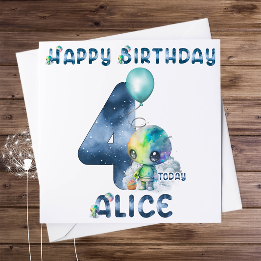 Alien birthday age greeting card