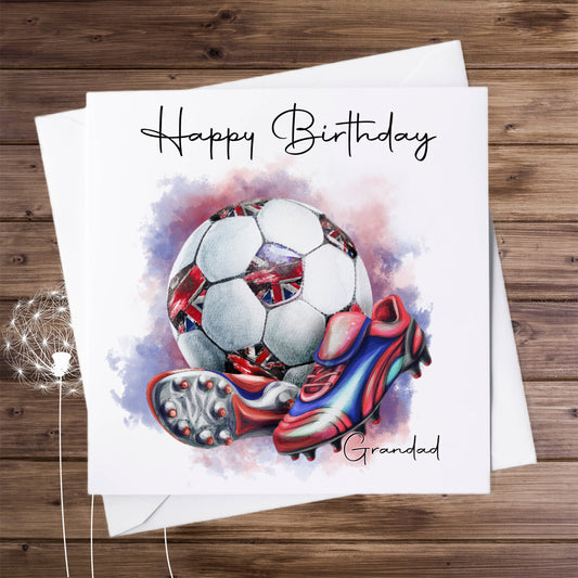 Football birthday card with a British union jack theme.