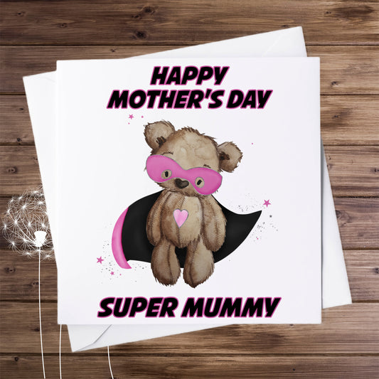 Mother's Day Personalised Card | Teddy Bear | Super Mum | Super Mummy
