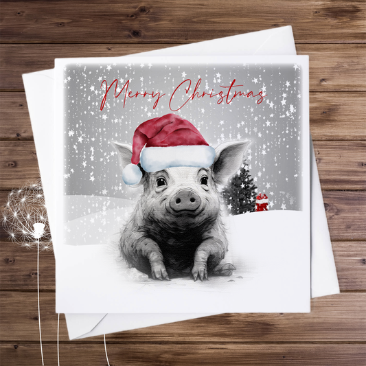 Piglet Christmas card. 6 x 6 linen look card with envelope