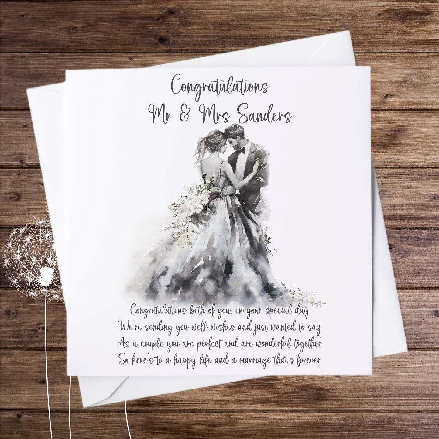 Wedding Personalised Congratulations Card With or Without Poem | Bride & Groom