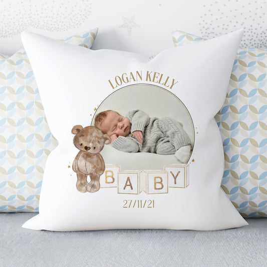 New Baby Personalised Photo Cushion