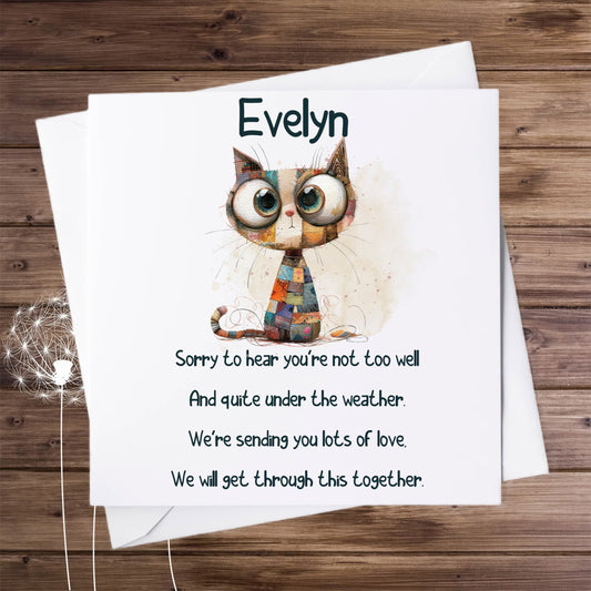 Get Well Personalised Cat Card With Poem