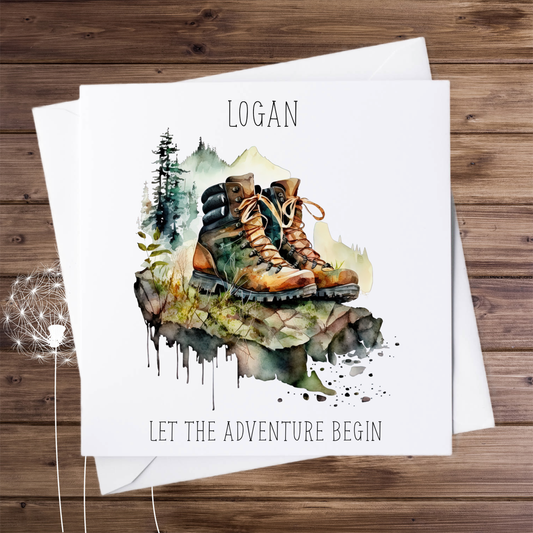Personalised hiking boots card