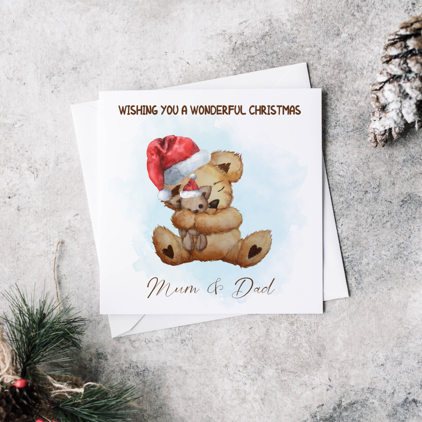 Hugging teddy bear personalised Christmas card