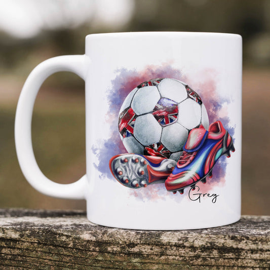 Personalised football design ceramic mug.