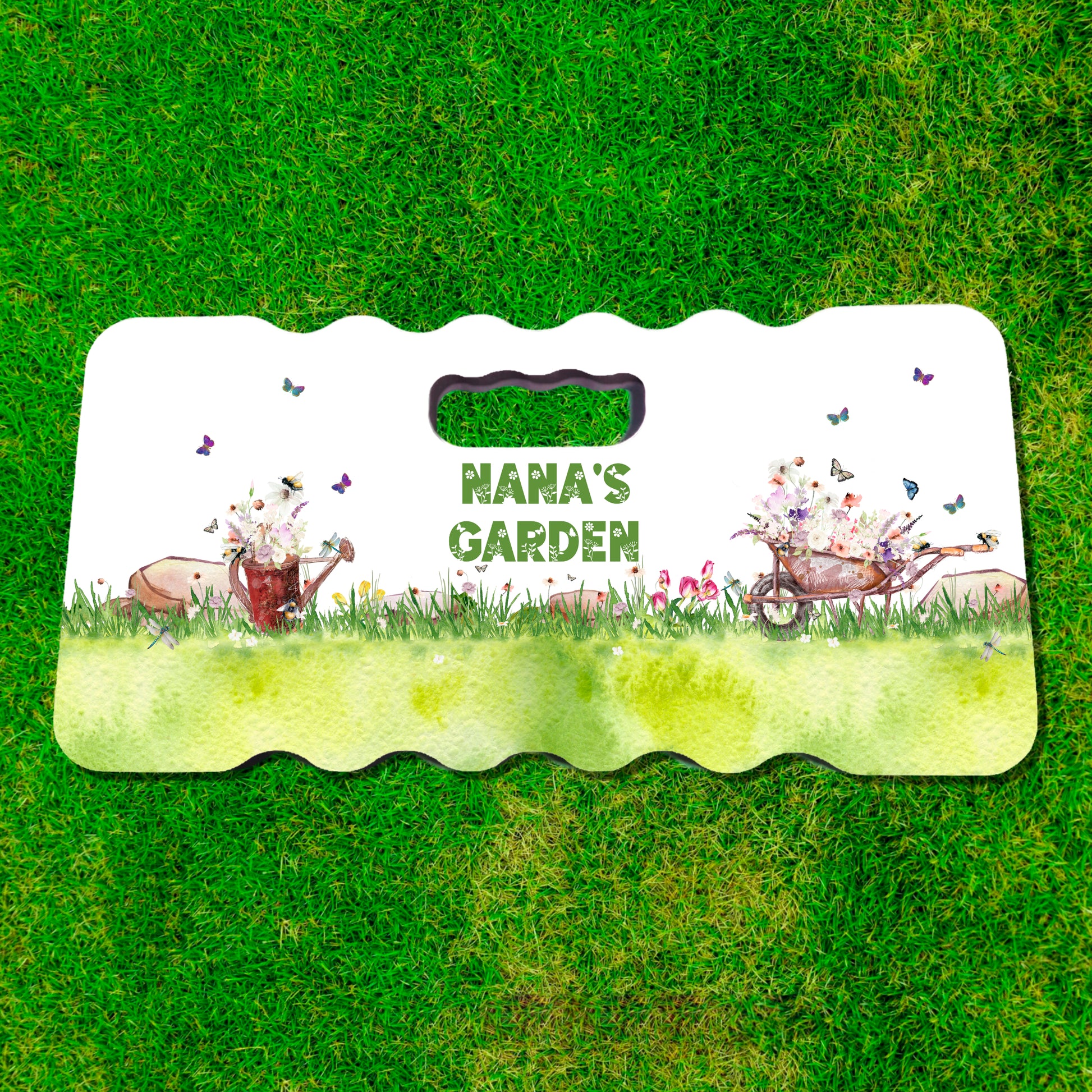 Foam kneeling pad with floral watering can and wheelbarrow nana's garden
