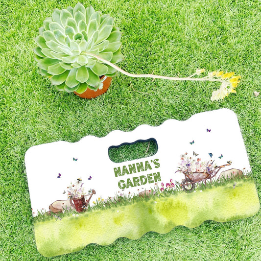Foam kneeling pad with floral watering can and wheelbarrow nanna's garden