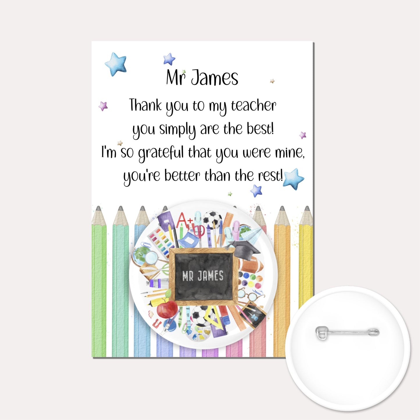 Personalised teacher gifts, badge, mirror or keyring