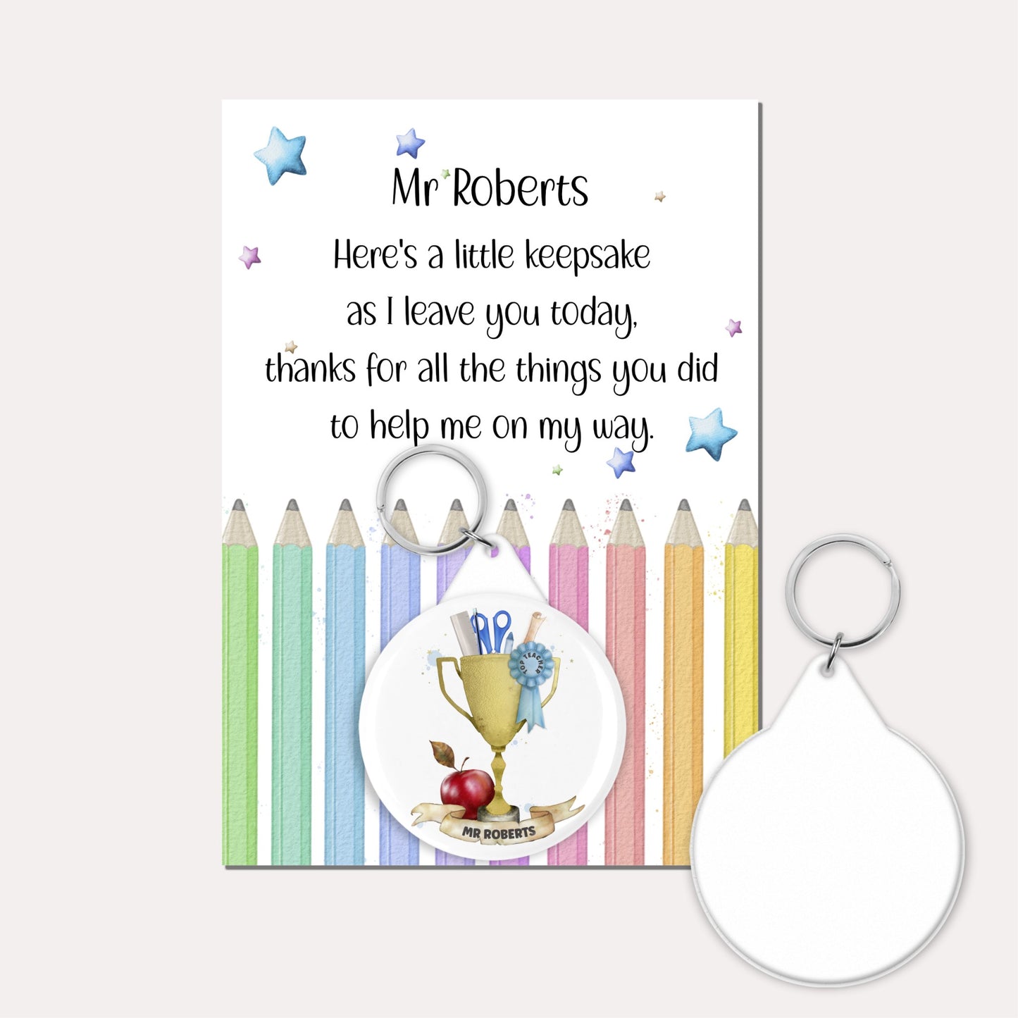 Personalised teacher gifts, badge, mirror or keyring