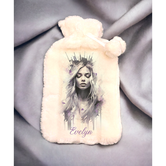 Personalised hot water bottle with the image of a girl with a crown