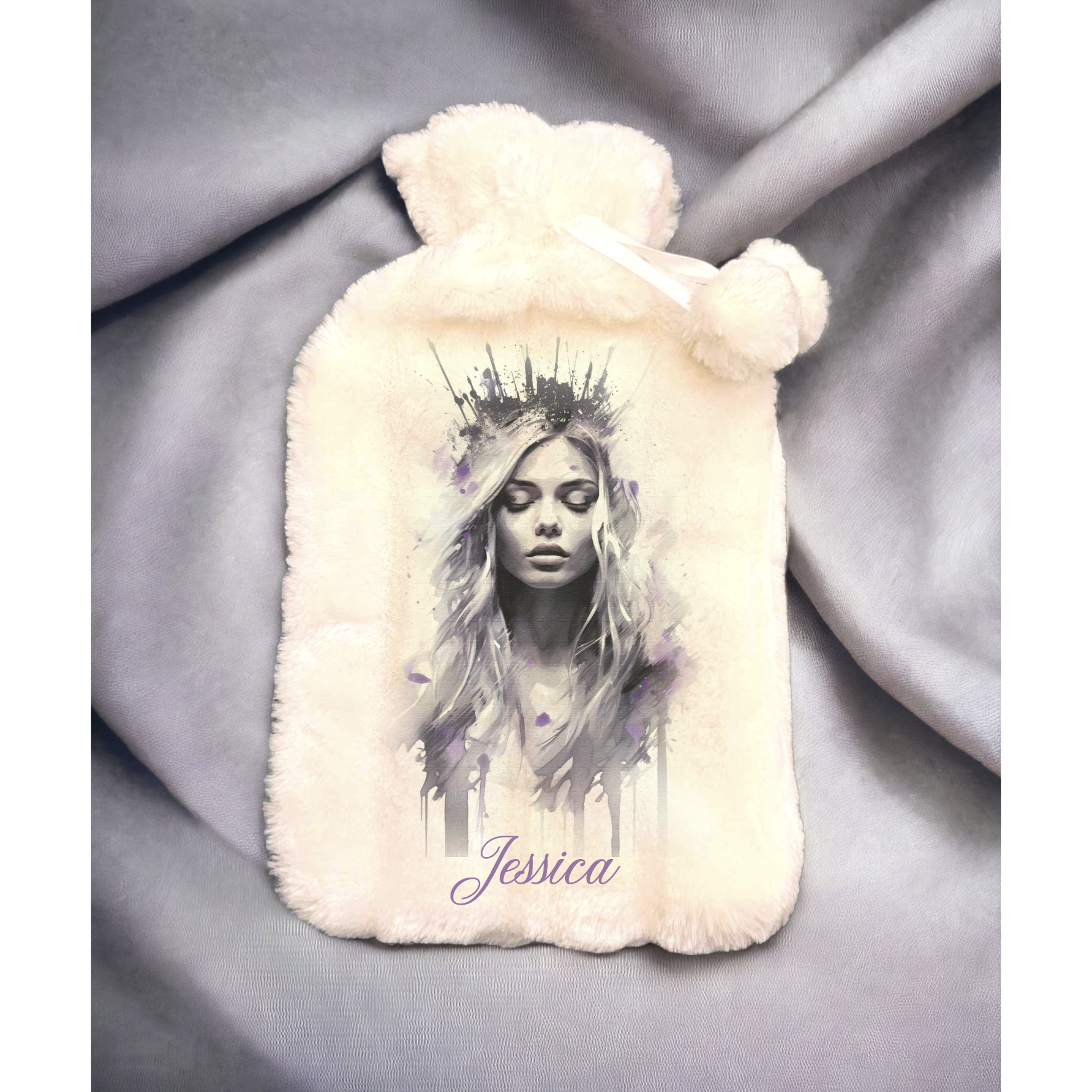 Personalised hot water bottle with the image of a girl with a crown