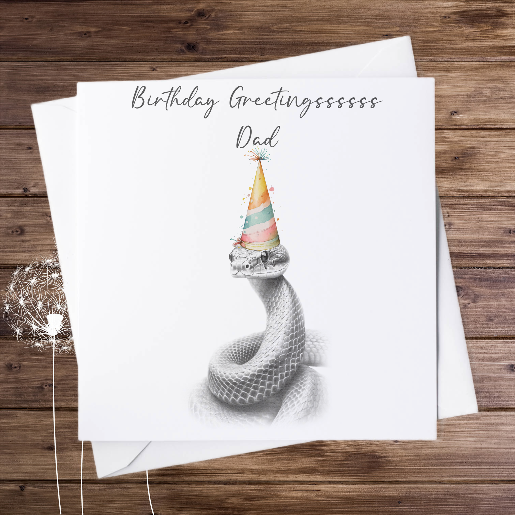 Birthday greetings, snake in a birthday hat, personalised card