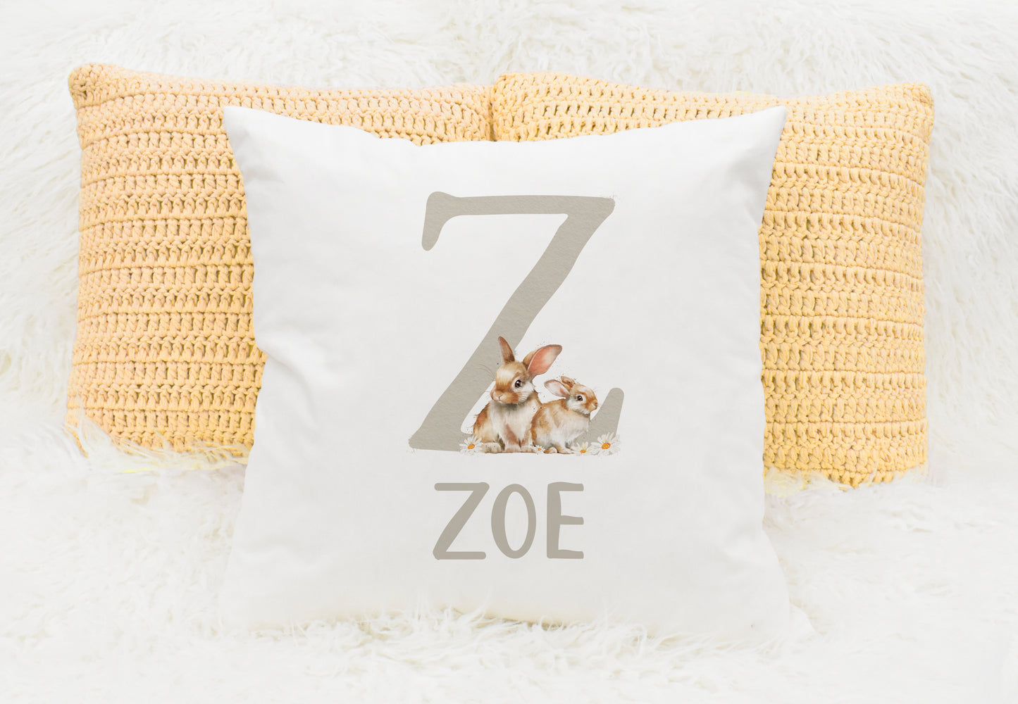 Personalised bunny alphabet cushion