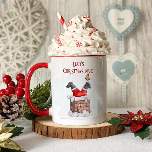 Santa stuck in the chimney humorous red two tone mug