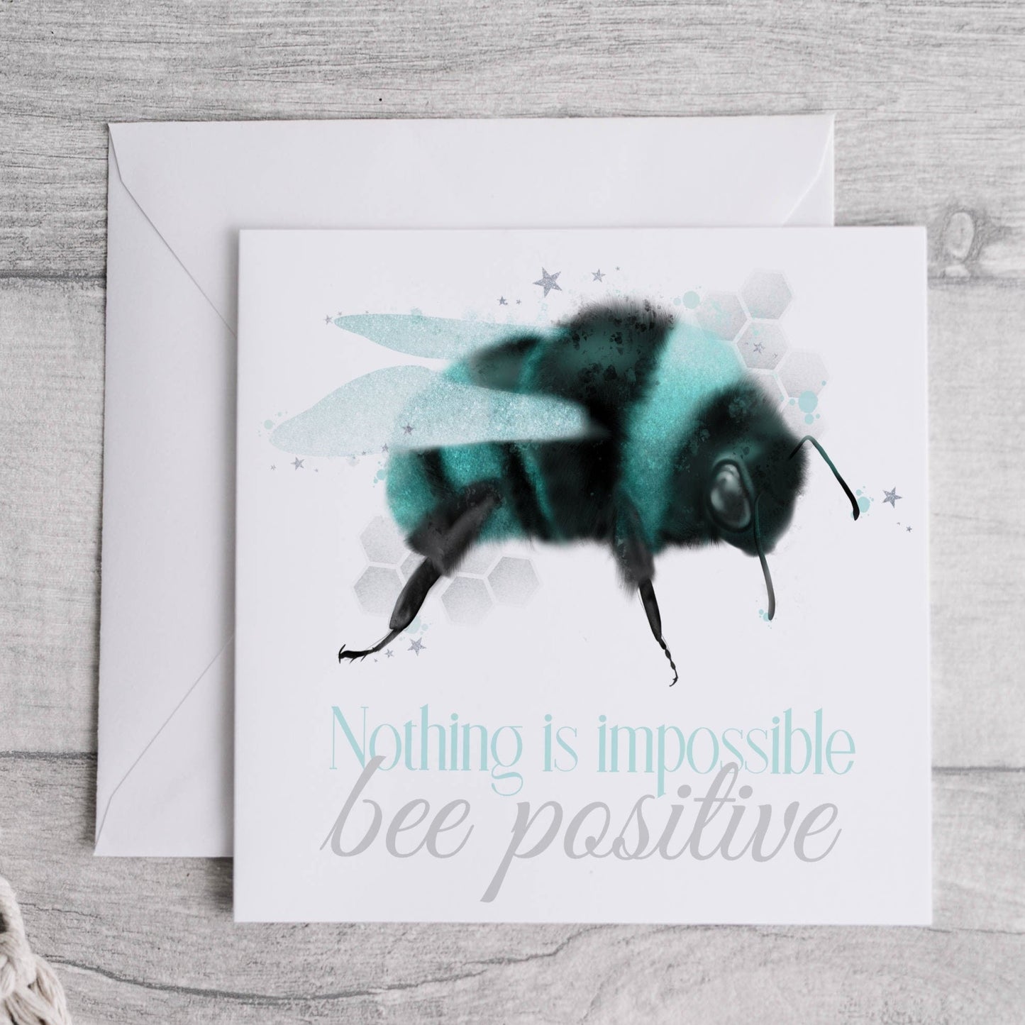 Bee positive teal bumble bee greeting card