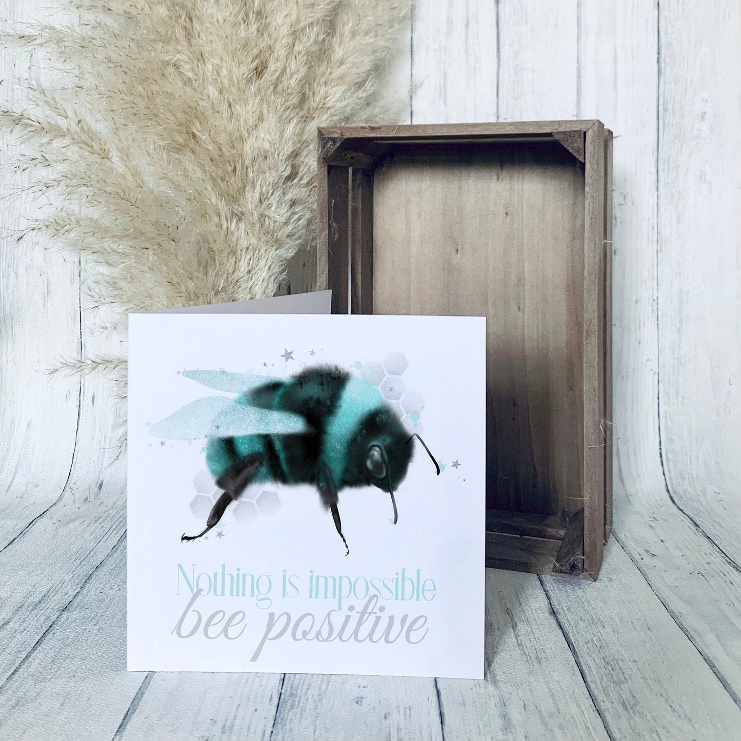 Bee positive teal bumble bee greeting card