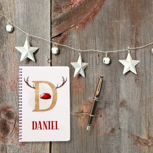 Personalised gold alphabet reindeer antler A5 notebook with the letter D