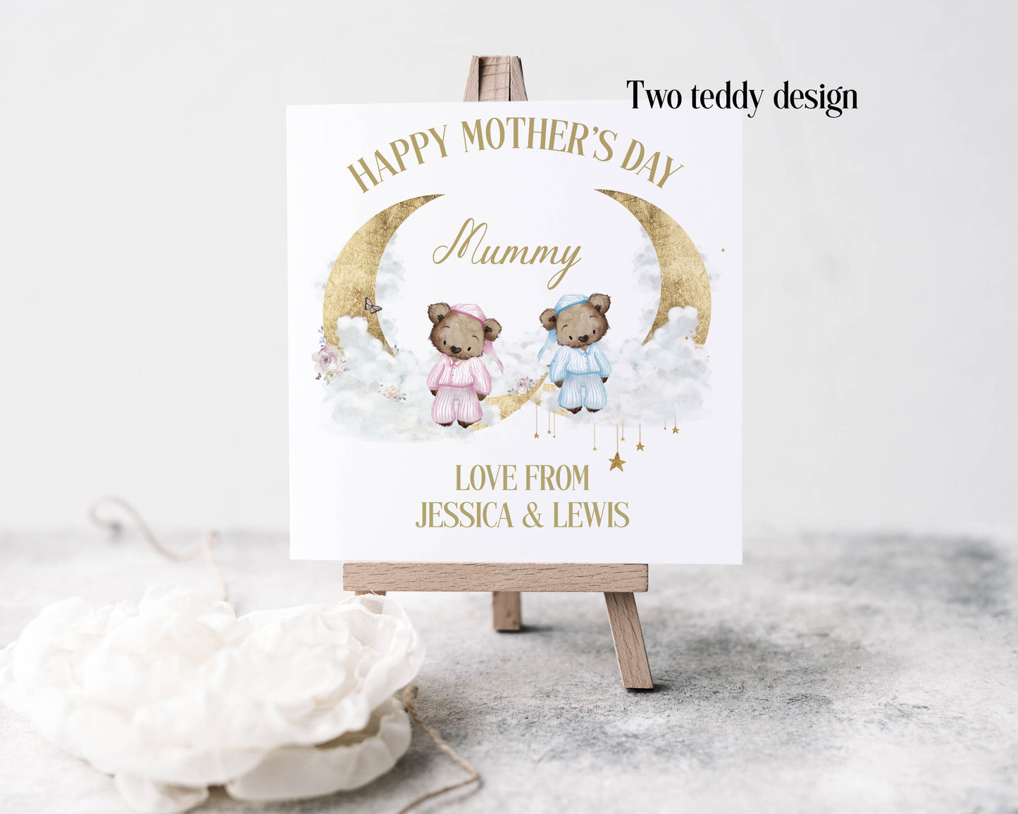Bear in pj's Mothers Day card, two teddies