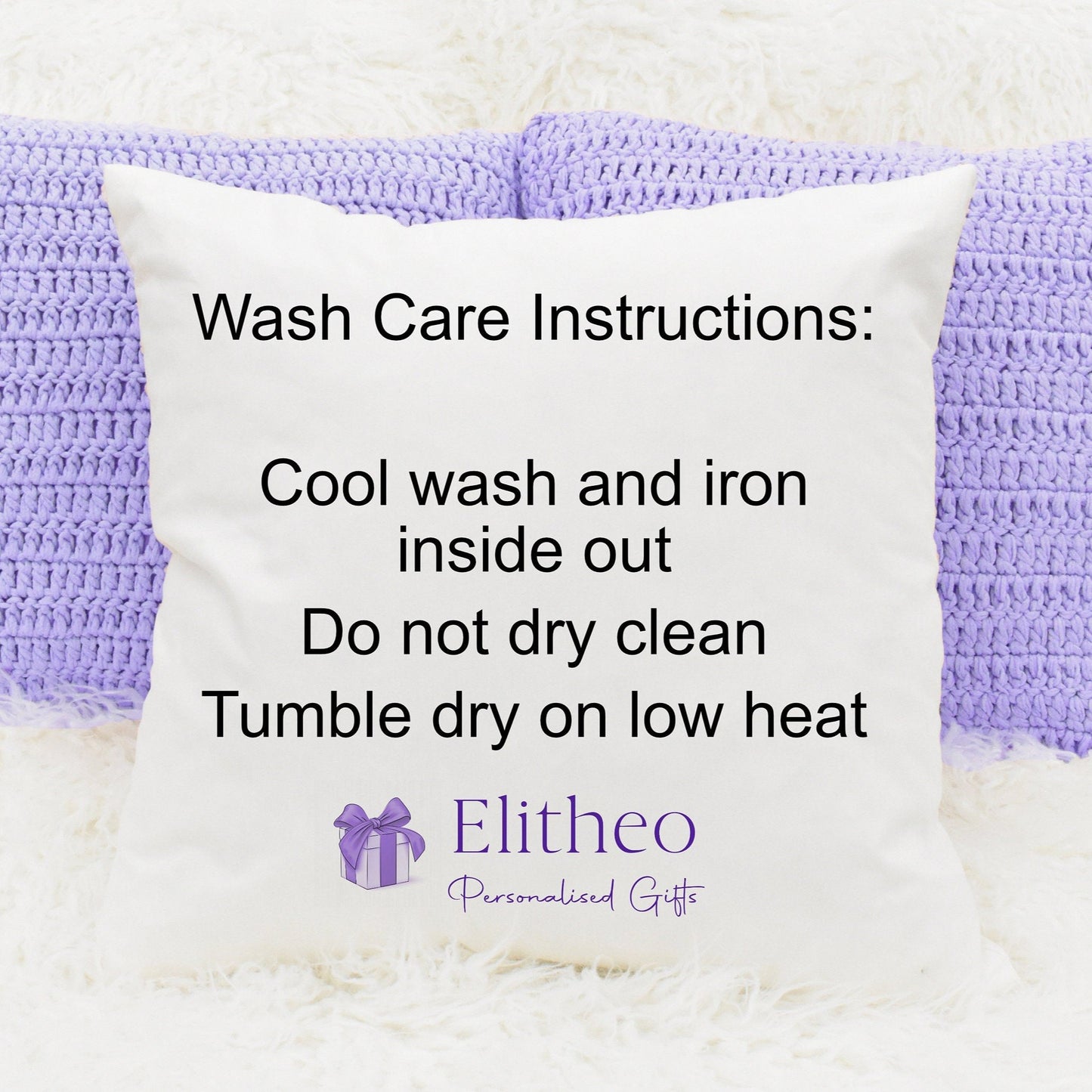 Cushion with wash care instructions