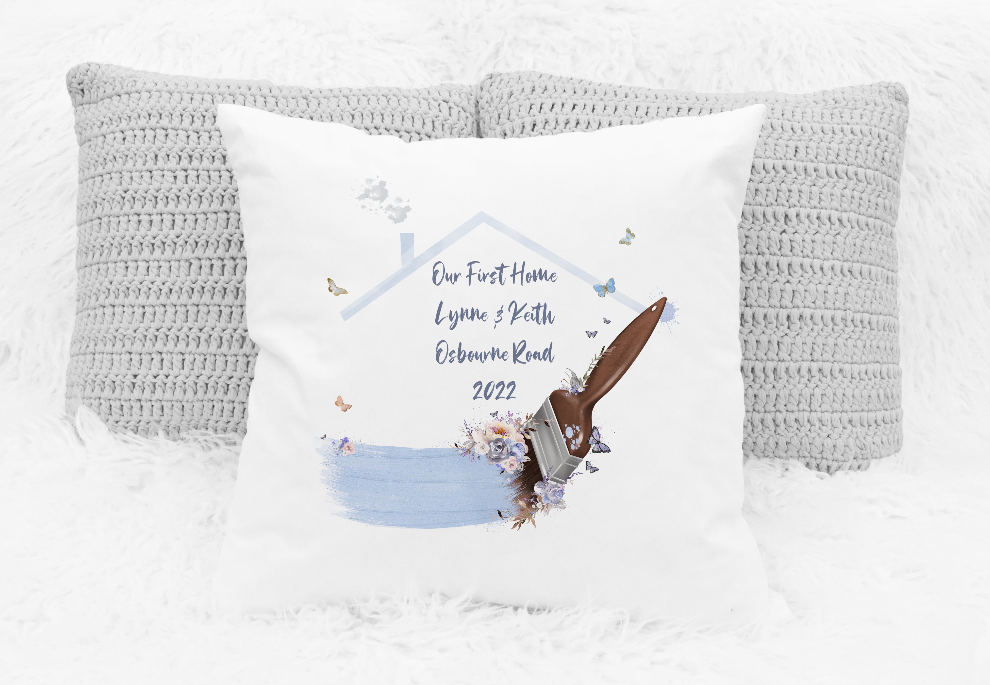 Personalised new home top cushion