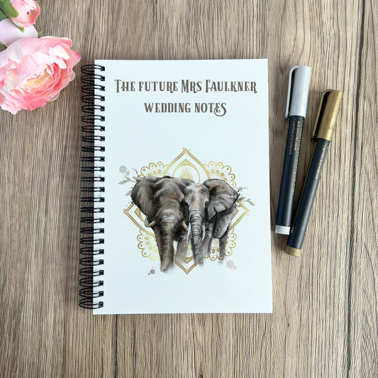 Elephant mandala personalised wedding notebook