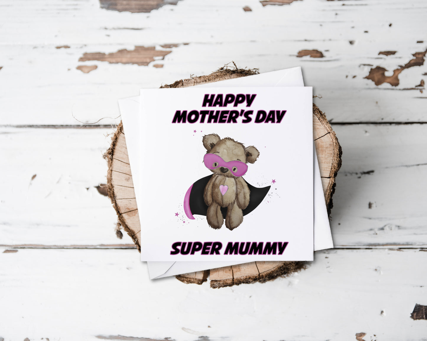 Mothers day card, teddy in cape, super mummy