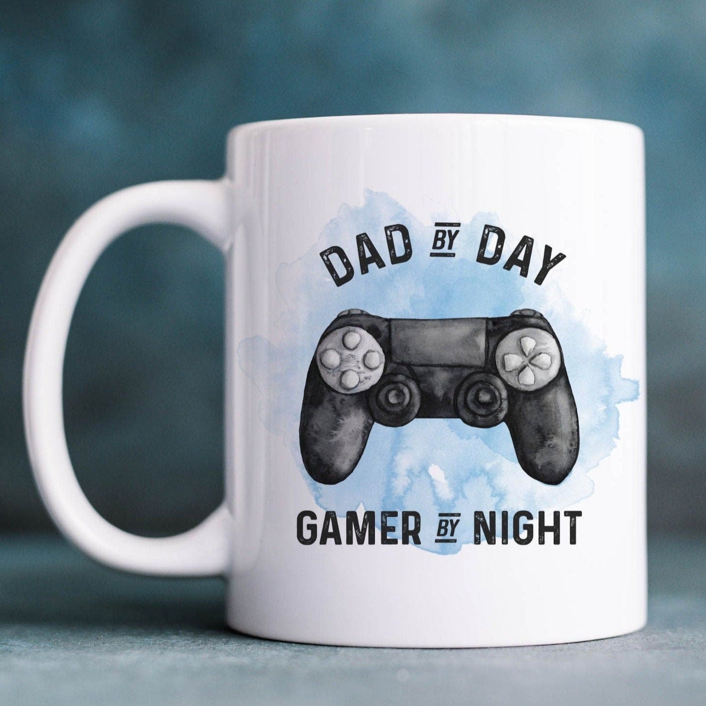 Dad by day, gamer by night mug in blue