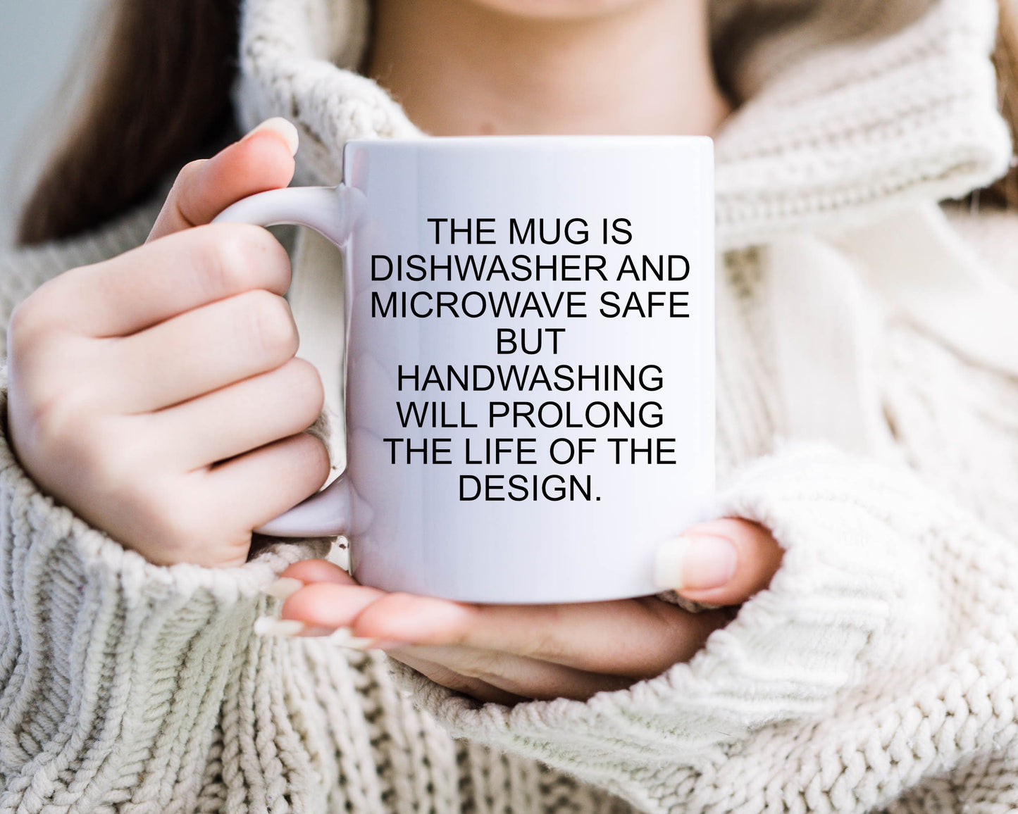 Ceramic mug with wash care instructions