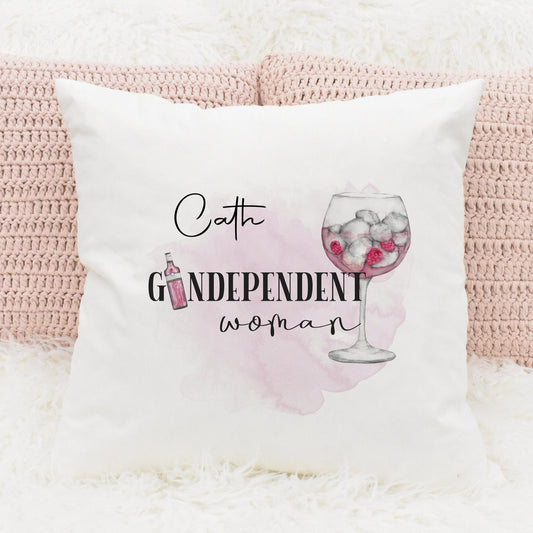 Personalised square cushion with inner Gindependent woman 