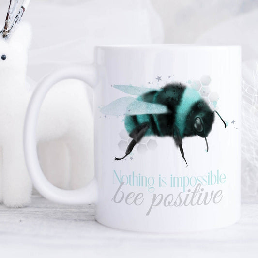 Teal bumble bee, nothing is impossible, bee positive ceramic mug