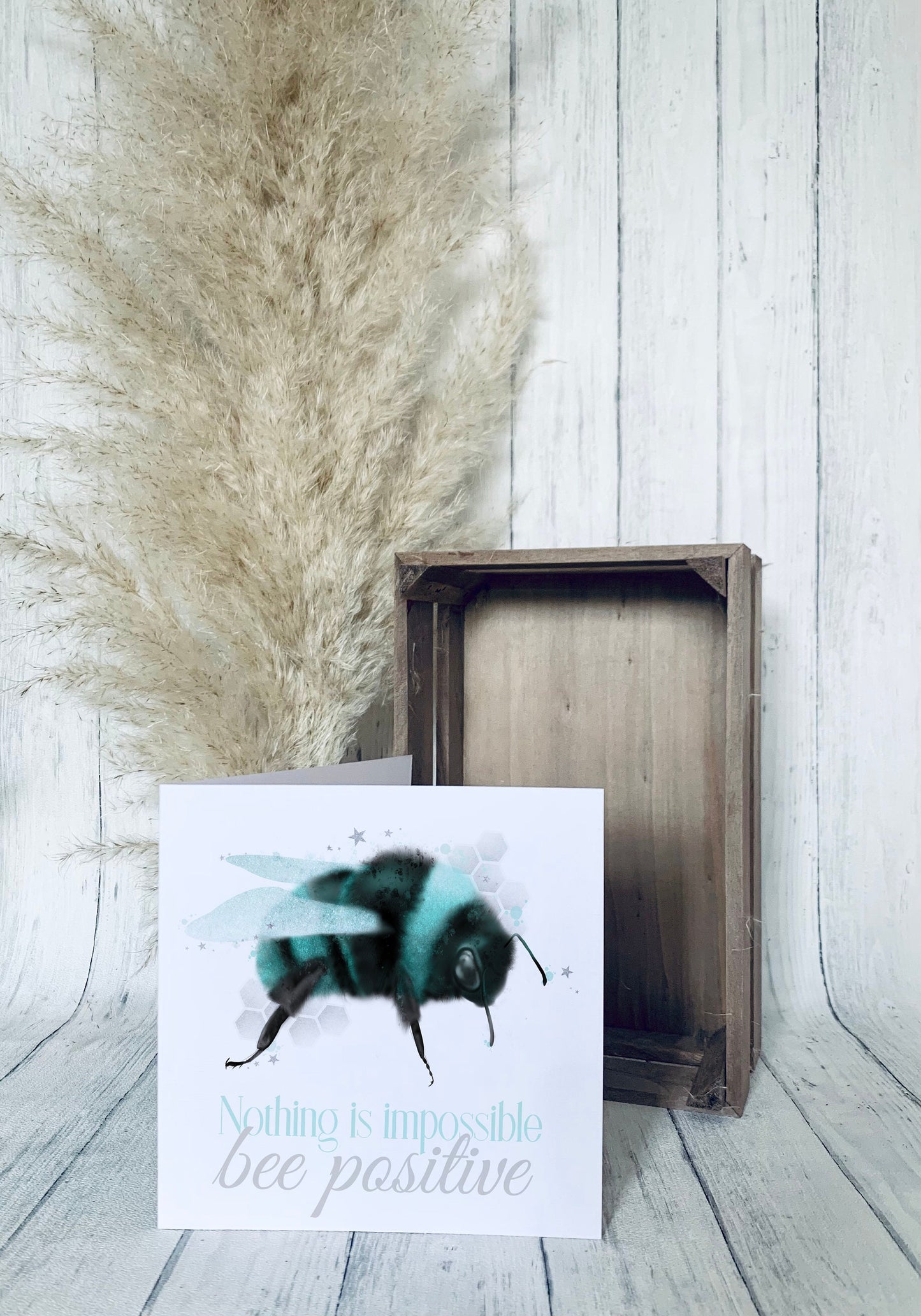 Bee positive teal bumble bee greeting card