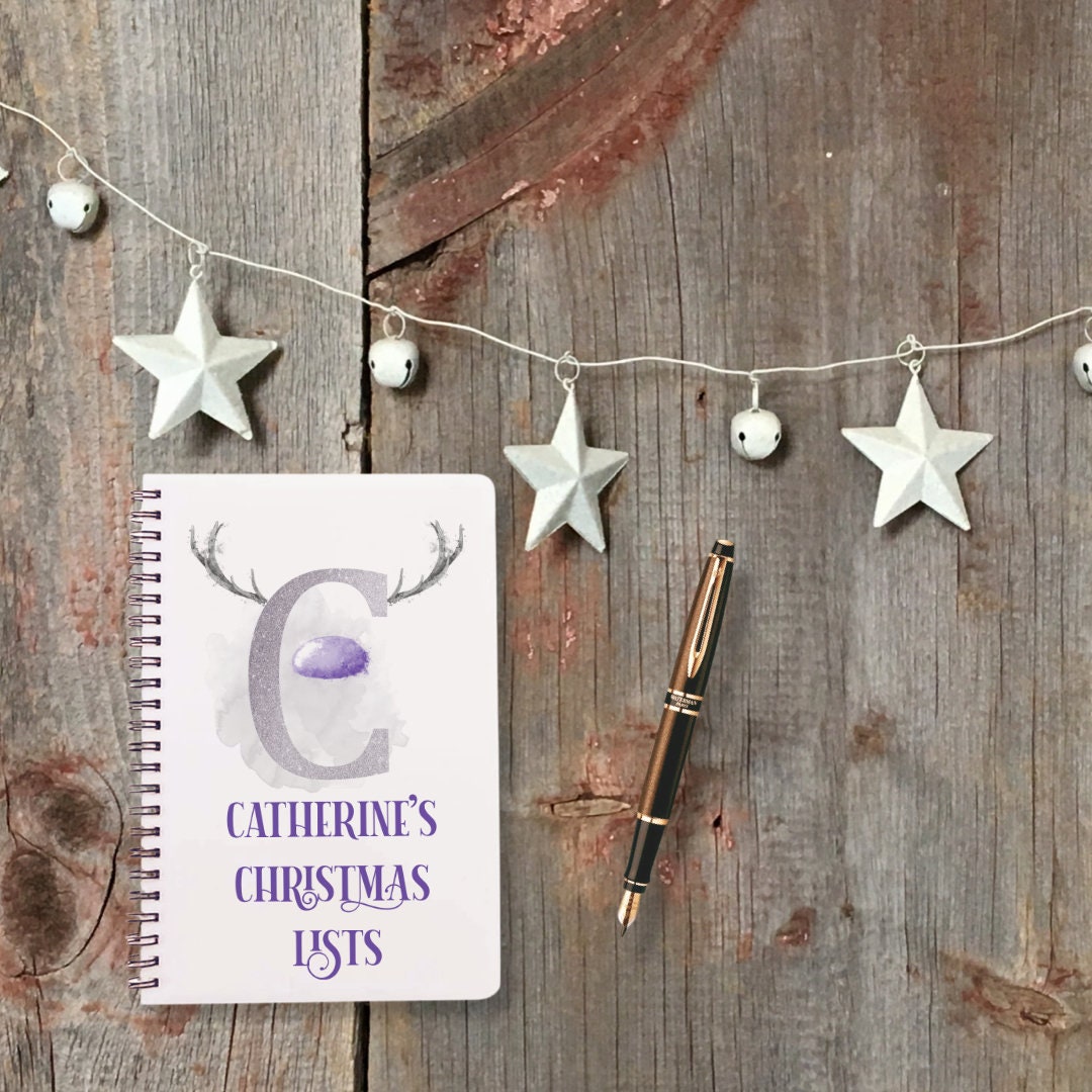 lilac and silver alphabet reindeer A5 notebook