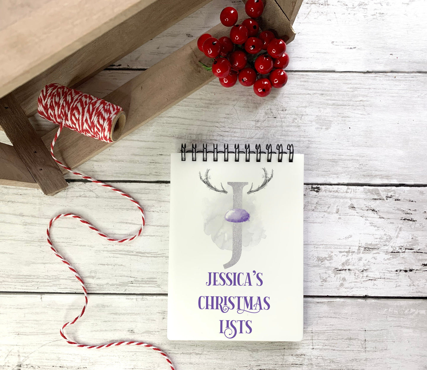 lilac and silver reindeer alphabet antler A6 notebook