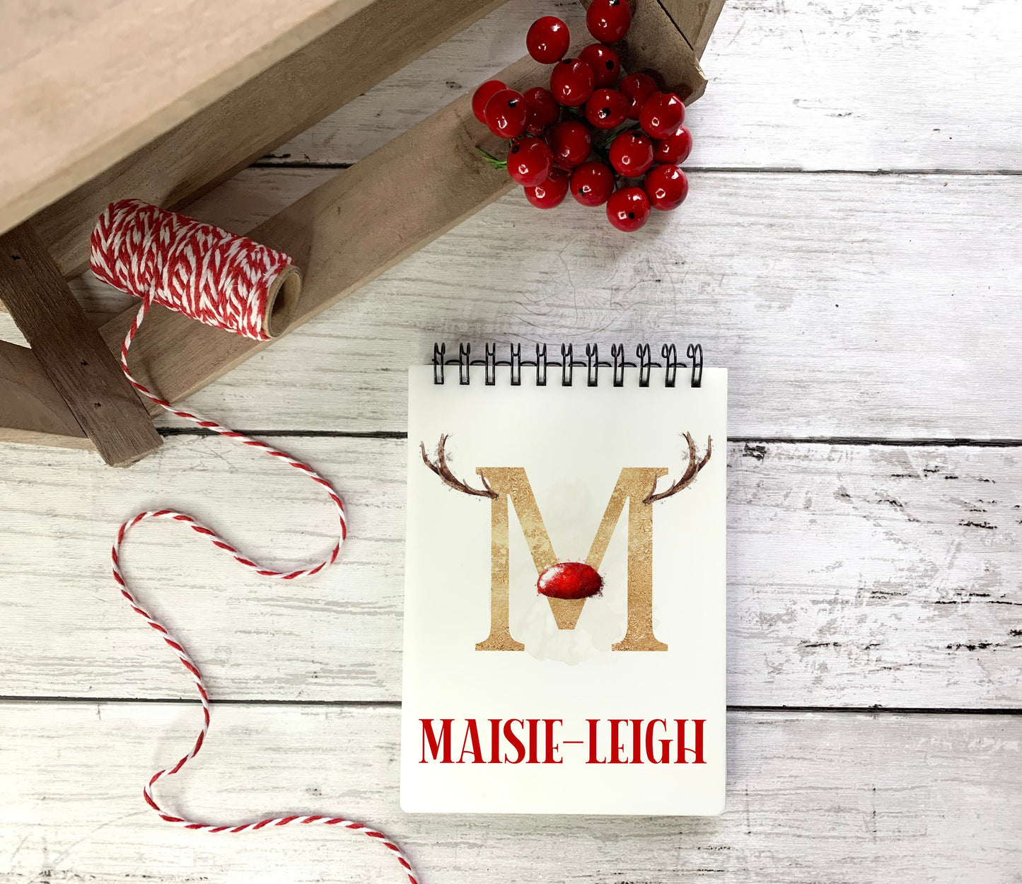 red and gold reindeer alphabet antler A6 notebook