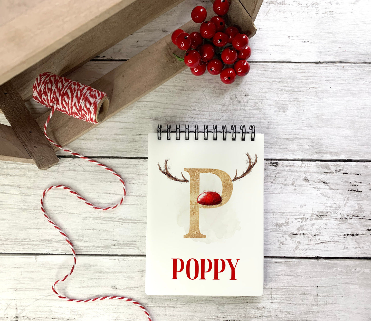 red and gold reindeer alphabet antler A6 notebook