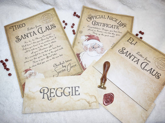 Vintage look letter and nice list certificate to Father Christmas or Santa Claus with a wax seal