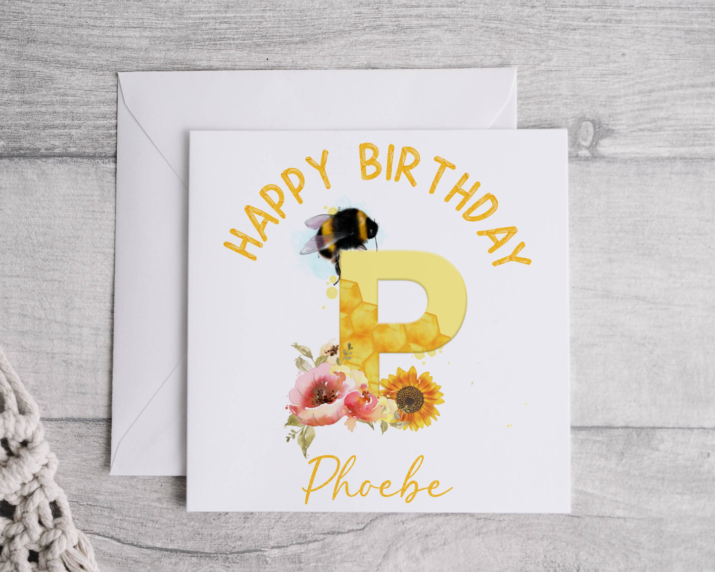 Bumble bee alphabet Birthday greeting card