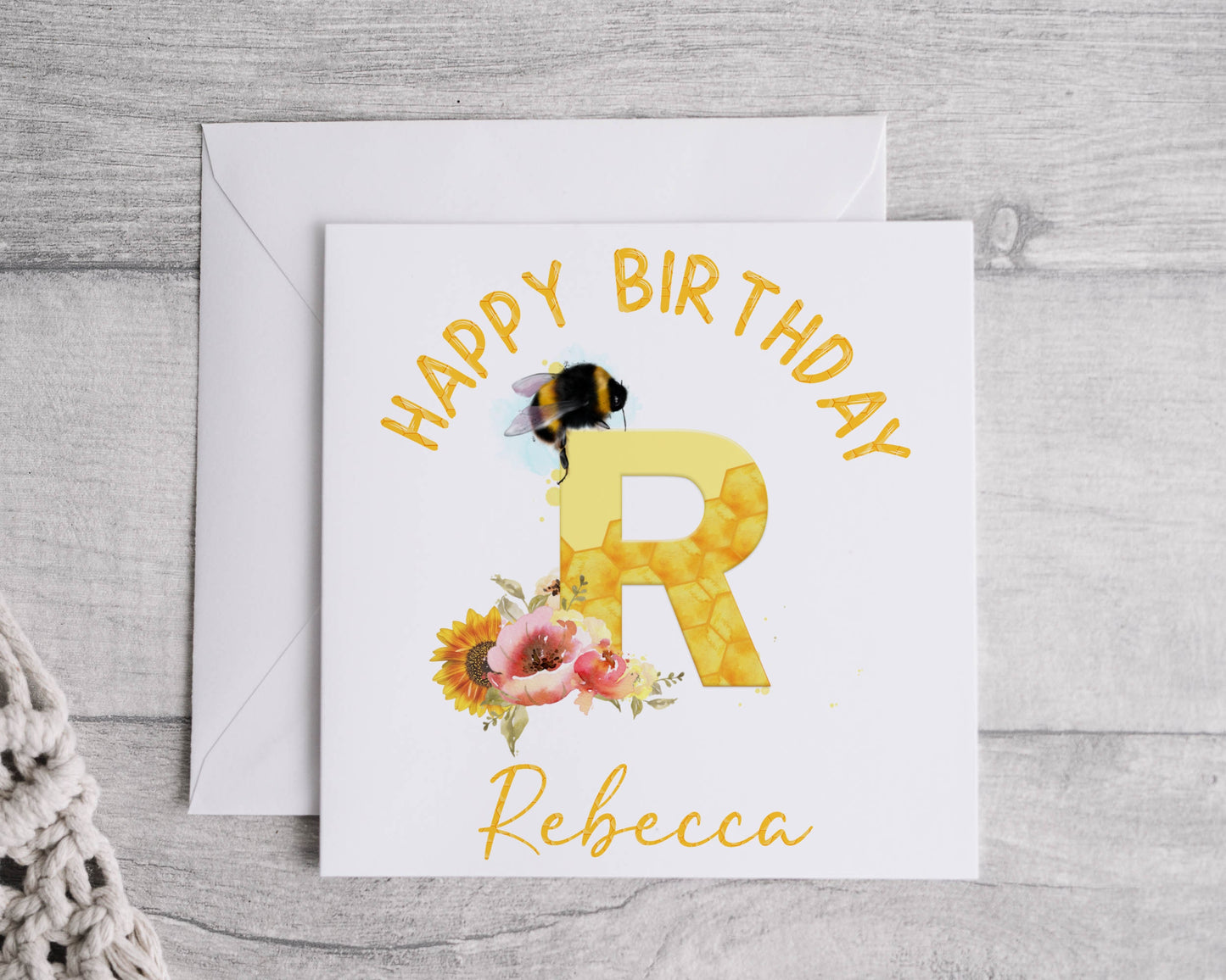 Bumble bee alphabet Birthday greeting card