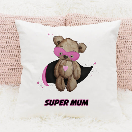 Personalised Gift Cushion For Her | Super Mum, Grandma | Teddy Bear Design