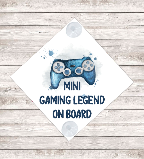 mini gaming legend on board, baby on board sign in blue
