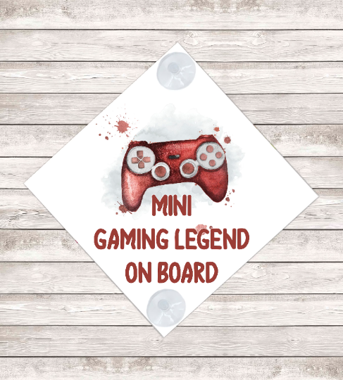 mini gaming legend on board, baby on board sign in bluemini gaming legend on board, baby on board sign in red