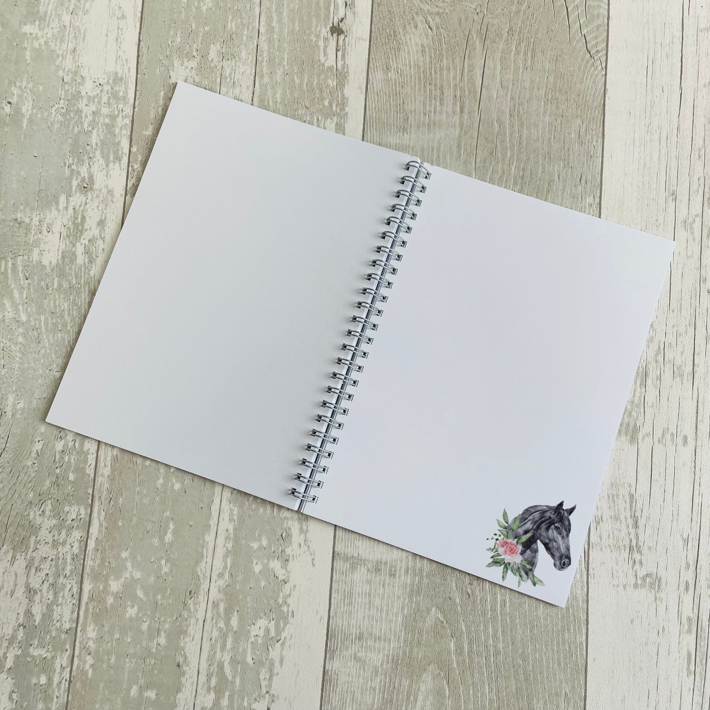 inside page notebook, personalised, horse with flowers