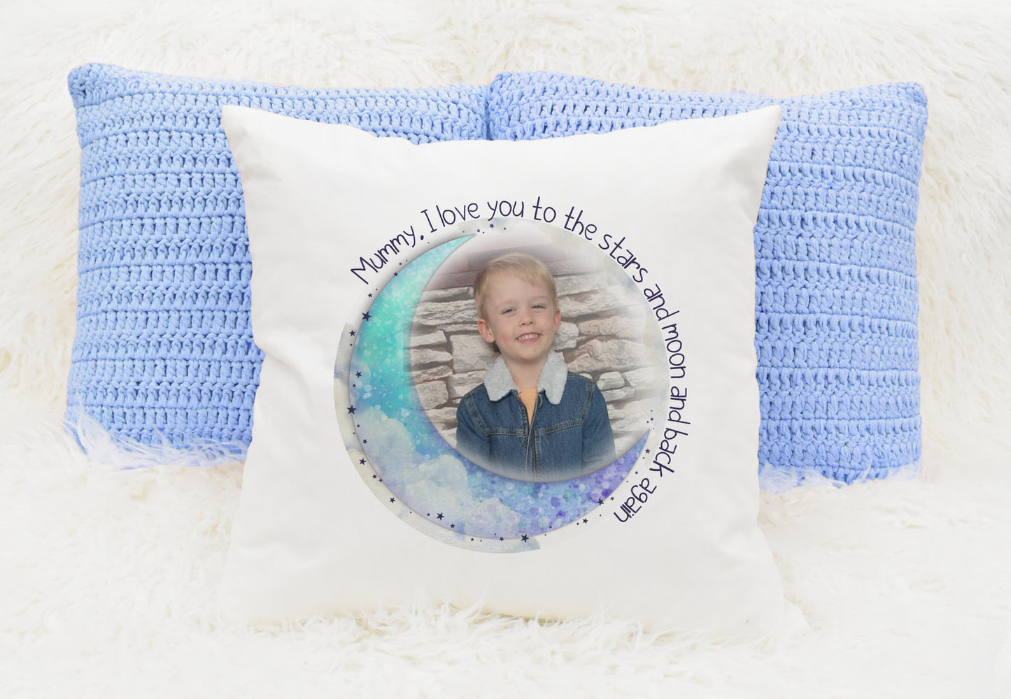 Personalised photo cushion for mum with a moon and stars image